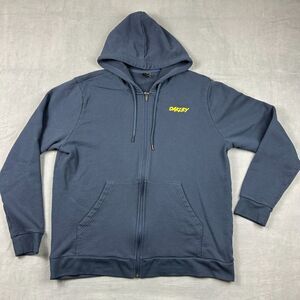 Oakley Sweatshirt Mens 2XL Navy Blue‎ Hooded Full Zip Spell Out Fleece